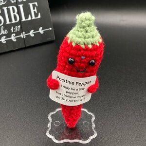 🌶handmade knit crochet Red and Green Crochet Positive Pepper with stand gift